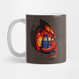 Red Dragon with blue phone booth Mug